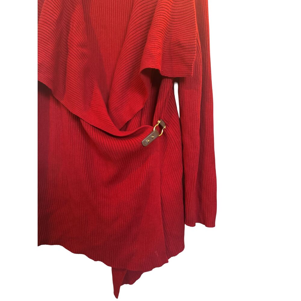 LAUREN by Ralph Lauren Red Wrap Front Buckle Cardigan Sweater 1X Plus - Picture 3 of 8